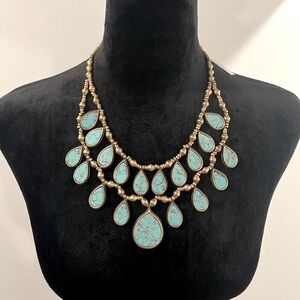 NWT‼️Lucky Brand Turquoise and Gold Teardrop Statement Necklace